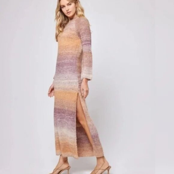 New L*Space Monroe Ribbed Mock Neck Bell Sleeve Temescal Canyon Maxi Dress NWT - Picture 6 of 9